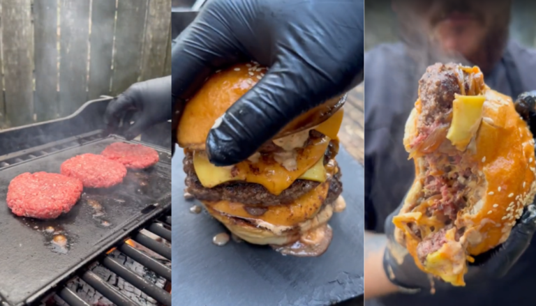 La monstruosa triple cheeseburger de @fatkitchens